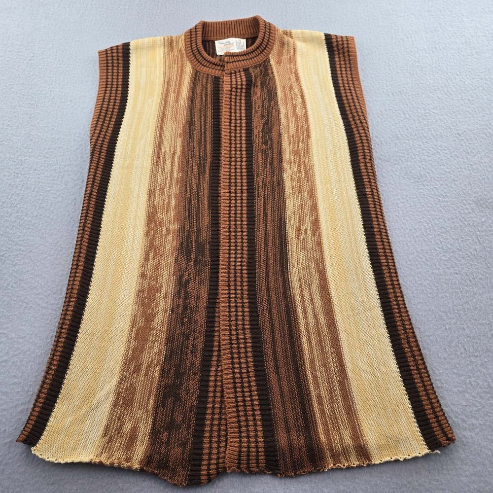 Vintage Fully Fashioned Sweater Vest Womens Medium Brown Striped Knit Open Front